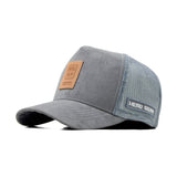HEAD GEAR GREY TRUCKER LEATHER PATCH CAP