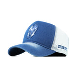 HEAD GEAR BLUE WHITE DENIM TRUCKER CAP