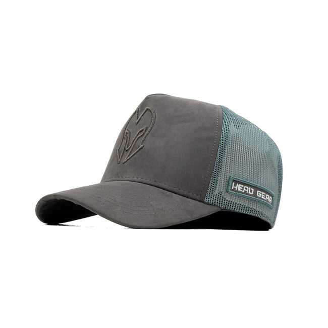 HEAD GEAR GREY SUPER SUEDE TRUCKER CAP