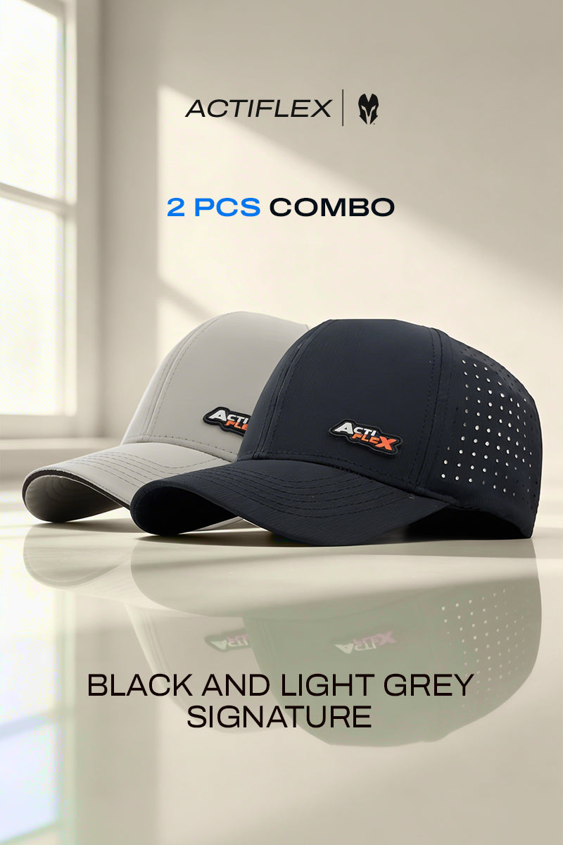 2 PCS COMBO OF BLACK AND LIGHT GREY ACTI FLEX SIGNATURE CAP
