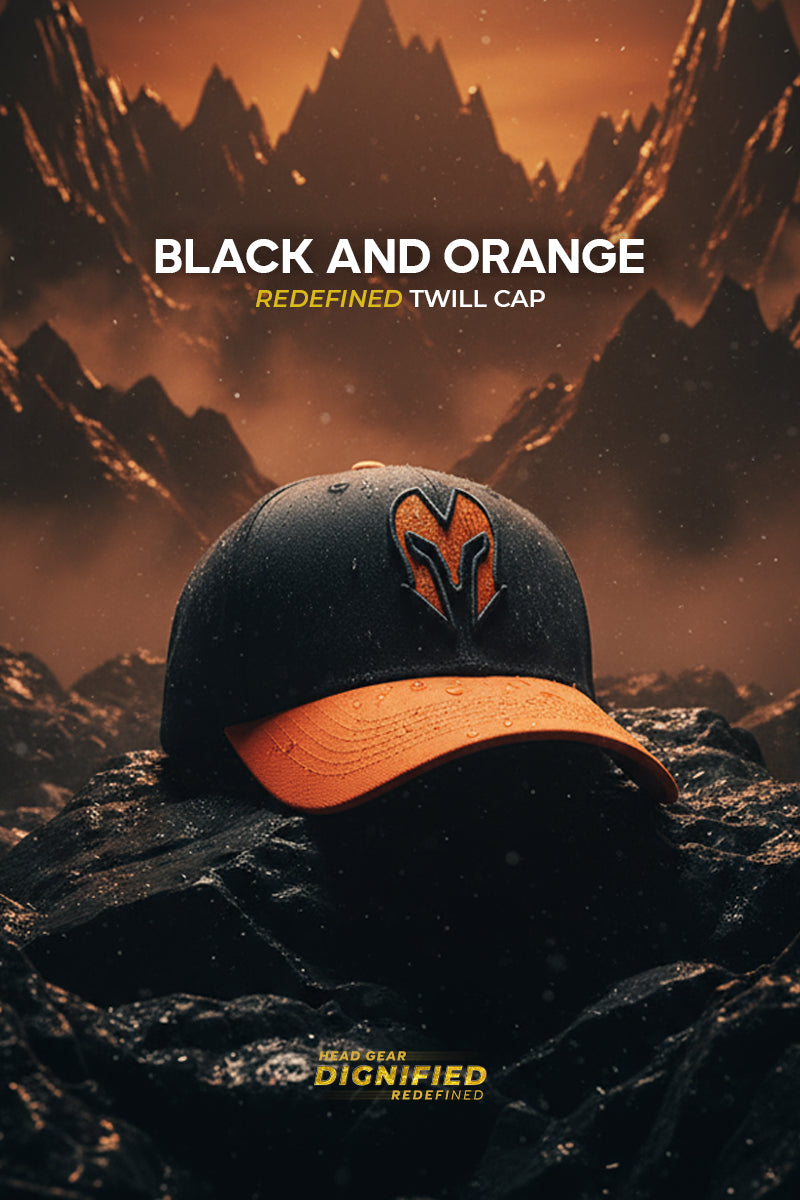 HEAD GEAR BLACK AND ORANGE REDEFINED TWILL CAP
