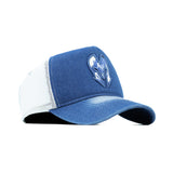 HEAD GEAR BLUE WHITE DENIM TRUCKER CAP
