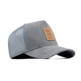 HEAD GEAR GREY TRUCKER LEATHER PATCH CAP