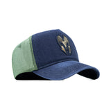 HEAD GEAR NAVY BLUE GREEN DENIM TRUCKER CAP