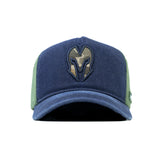 HEAD GEAR NAVY BLUE GREEN DENIM TRUCKER CAP