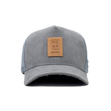 HEAD GEAR GREY TRUCKER LEATHER PATCH CAP