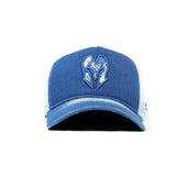 HEAD GEAR BLUE WHITE DENIM TRUCKER CAP