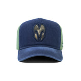HEAD GEAR NAVY BLUE GREEN DENIM TRUCKER CAP
