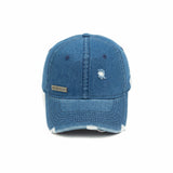 HEAD GEAR WASHED DENIM METAL PATCH RIPPED CAP - BLUE