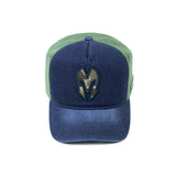 HEAD GEAR NAVY BLUE GREEN DENIM TRUCKER CAP