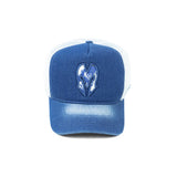HEAD GEAR BLUE WHITE DENIM TRUCKER CAP