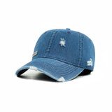 HEAD GEAR WASHED DENIM METAL PATCH RIPPED CAP - BLUE