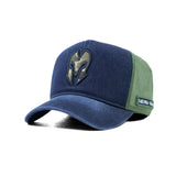 HEAD GEAR NAVY BLUE GREEN DENIM TRUCKER CAP