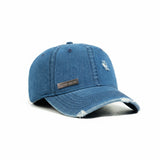 HEAD GEAR WASHED DENIM METAL PATCH RIPPED CAP - BLUE