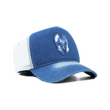 HEAD GEAR BLUE WHITE DENIM TRUCKER CAP
