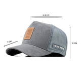 HEAD GEAR GREY TRUCKER LEATHER PATCH CAP