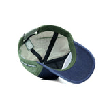 HEAD GEAR NAVY BLUE GREEN DENIM TRUCKER CAP