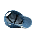 HEAD GEAR WASHED DENIM METAL PATCH RIPPED CAP - BLUE