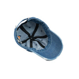 HEAD GEAR WASHED DENIM METAL PATCH RIPPED CAP - BLUE