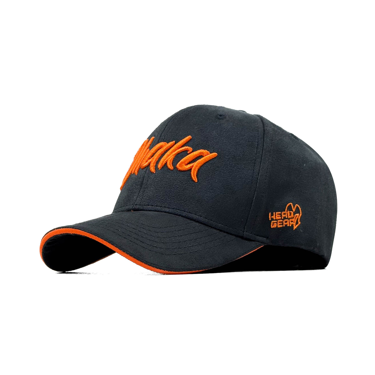 HEAD GEAR DHAKA BLACK WITH ORANGE SANDWICH SUEDE CAP