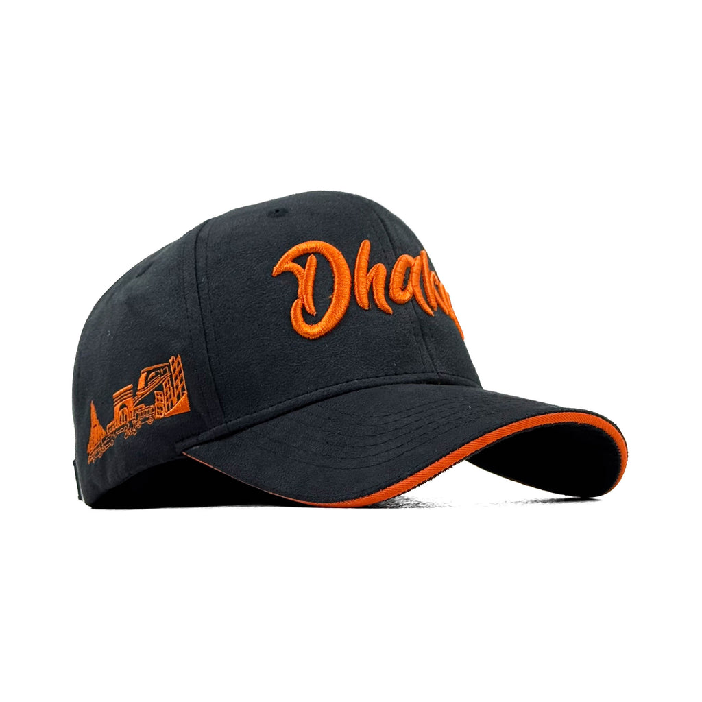 HEAD GEAR DHAKA BLACK WITH ORANGE SANDWICH SUEDE CAP