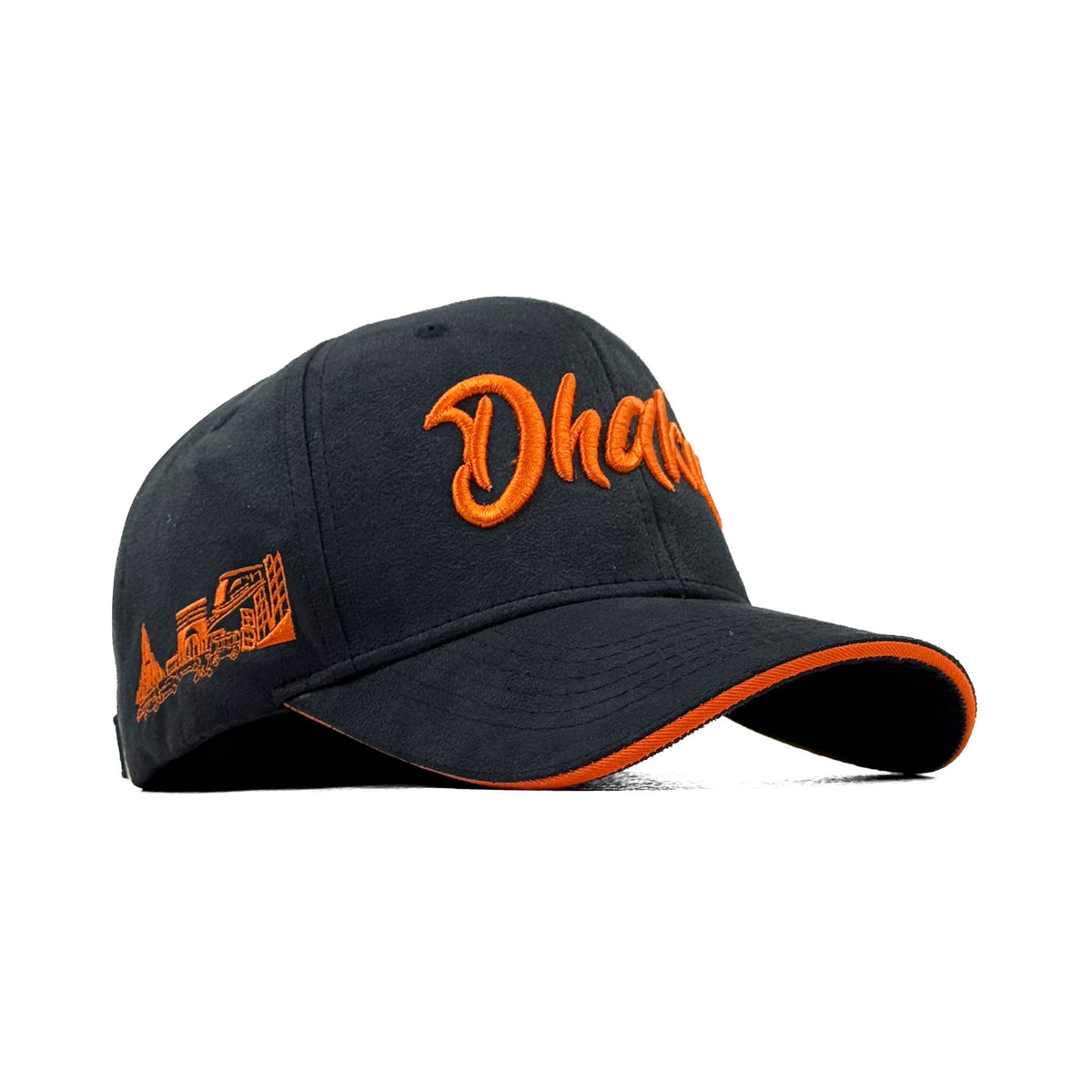 HEAD GEAR DHAKA BLACK WITH ORANGE SANDWICH SUEDE CAP