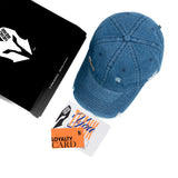 HEAD GEAR WASHED DENIM METAL PATCH RIPPED CAP - BLUE