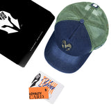 HEAD GEAR NAVY BLUE GREEN DENIM TRUCKER CAP