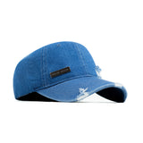 HEAD GEAR WASHED DENIM METAL PATCH RIPPED CAP - DARK BLUE