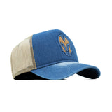 HEAD GEAR BLUE BROWN DENIM TRUCKER CAP