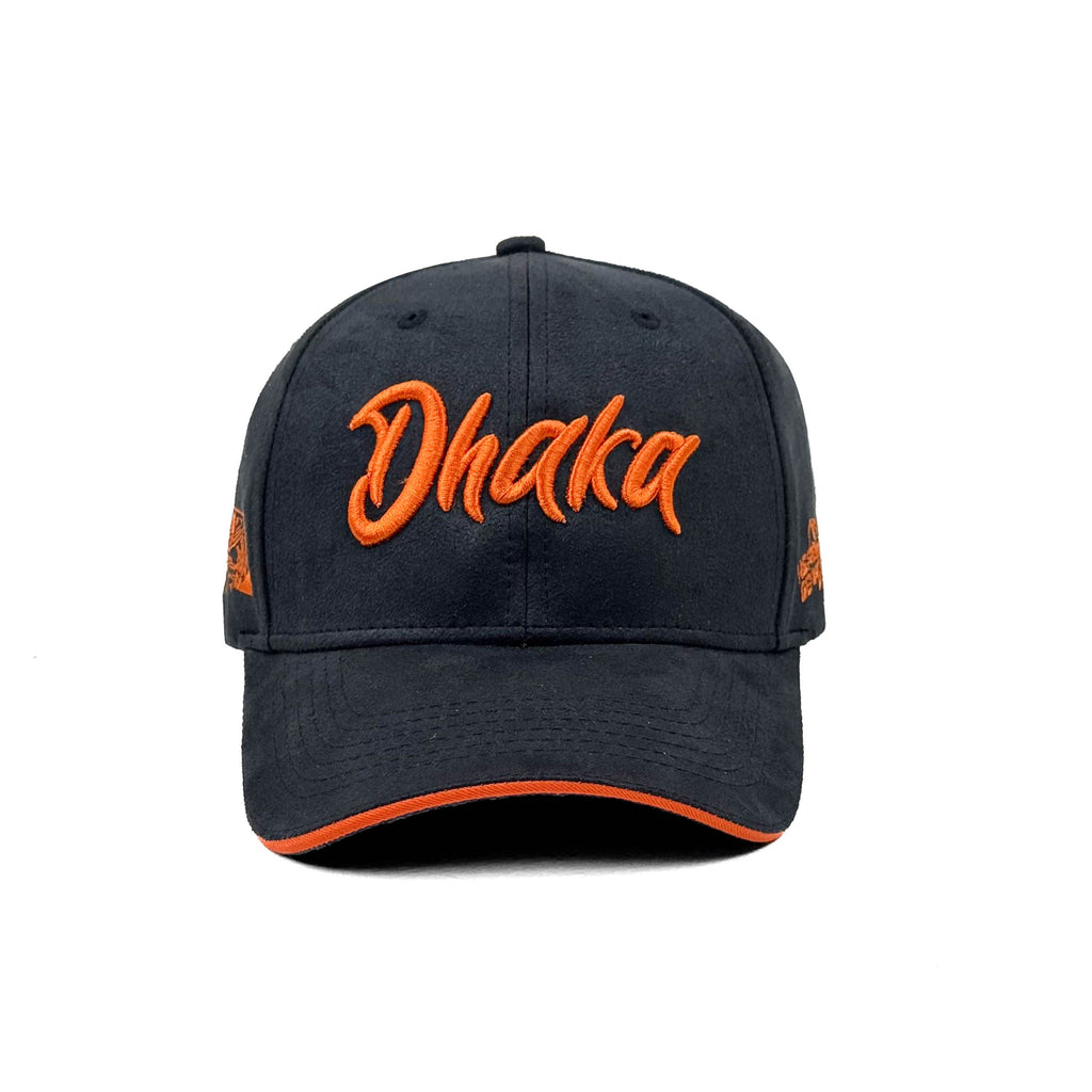 HEAD GEAR DHAKA BLACK WITH ORANGE SANDWICH SUEDE CAP