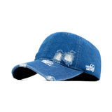 HEAD GEAR WASHED DENIM METAL PATCH RIPPED CAP - DARK BLUE