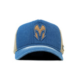 HEAD GEAR BLUE BROWN DENIM TRUCKER CAP