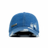 HEAD GEAR WASHED DENIM METAL PATCH RIPPED CAP - DARK BLUE