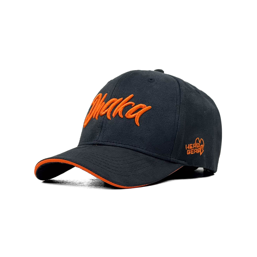 HEAD GEAR DHAKA BLACK WITH ORANGE SANDWICH SUEDE CAP