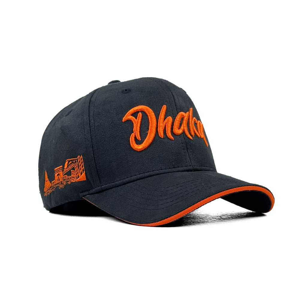HEAD GEAR DHAKA BLACK WITH ORANGE SANDWICH SUEDE CAP