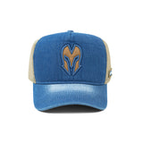 HEAD GEAR BLUE BROWN DENIM TRUCKER CAP
