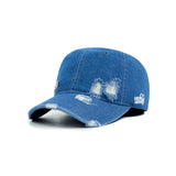 HEAD GEAR WASHED DENIM METAL PATCH RIPPED CAP - DARK BLUE