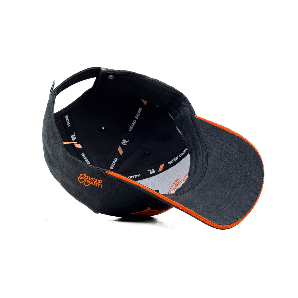 HEAD GEAR DHAKA BLACK WITH ORANGE SANDWICH SUEDE CAP