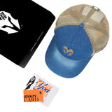 HEAD GEAR BLUE BROWN DENIM TRUCKER CAP