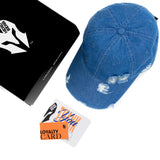 HEAD GEAR WASHED DENIM METAL PATCH RIPPED CAP - DARK BLUE
