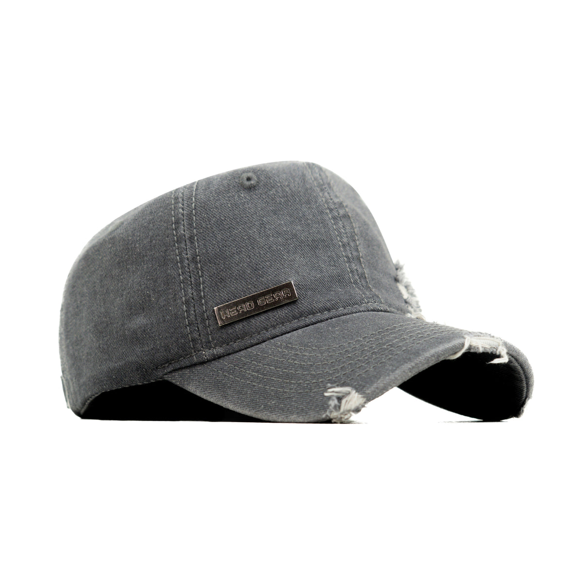 HEAD GEAR WASHED DENIM METAL PATCH RIPPED CAP - GREY – Head Gear