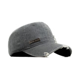 HEAD GEAR WASHED DENIM METAL PATCH RIPPED CAP - GREY
