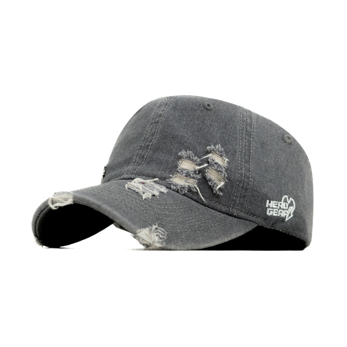 HEAD GEAR WASHED DENIM METAL PATCH RIPPED CAP - GREY – Head Gear