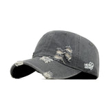 HEAD GEAR WASHED DENIM METAL PATCH RIPPED CAP - GREY
