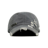 HEAD GEAR WASHED DENIM METAL PATCH RIPPED CAP - GREY
