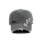HEAD GEAR WASHED DENIM METAL PATCH RIPPED CAP - GREY