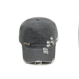 HEAD GEAR WASHED DENIM METAL PATCH RIPPED CAP - GREY