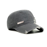 HEAD GEAR WASHED DENIM METAL PATCH RIPPED CAP - GREY