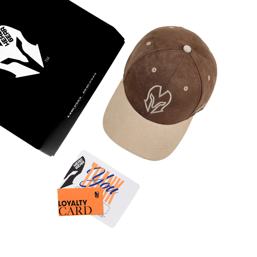 HEAD GEAR DARK BROWN AND BEIGE REDEFINED SUEDE CAP